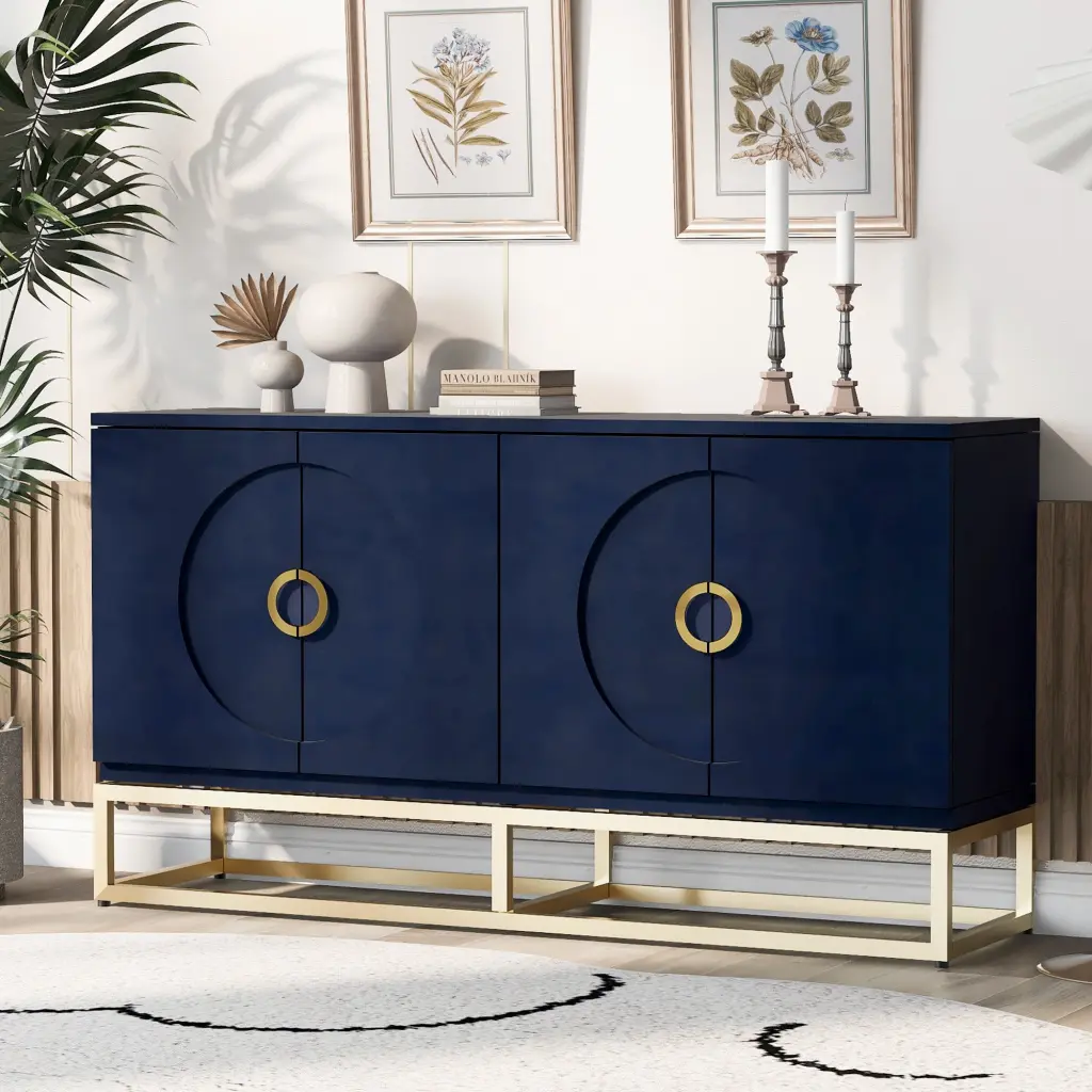 Four Door Metal Handle Storage Cabinet Adjustable Shelves Home Office u_style
