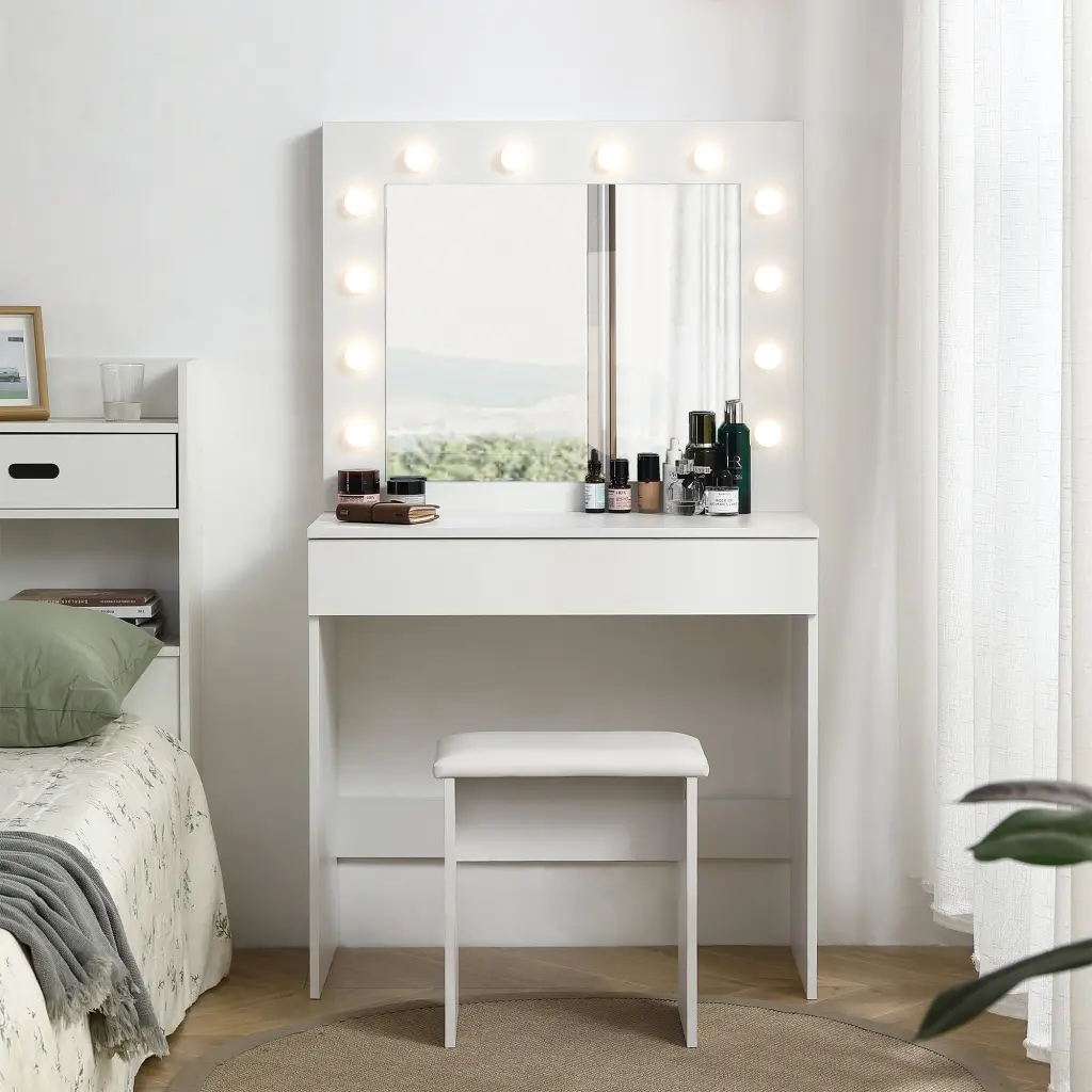 Vanity Table Large Lighted Mirror Makeup Dressing Table Stool rnb
