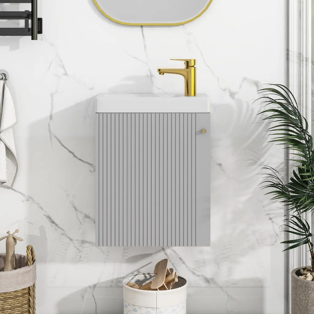 Viedo Contemporary 16 Wall Mounted Bathroom Vanity Combo Cabinet rnb
