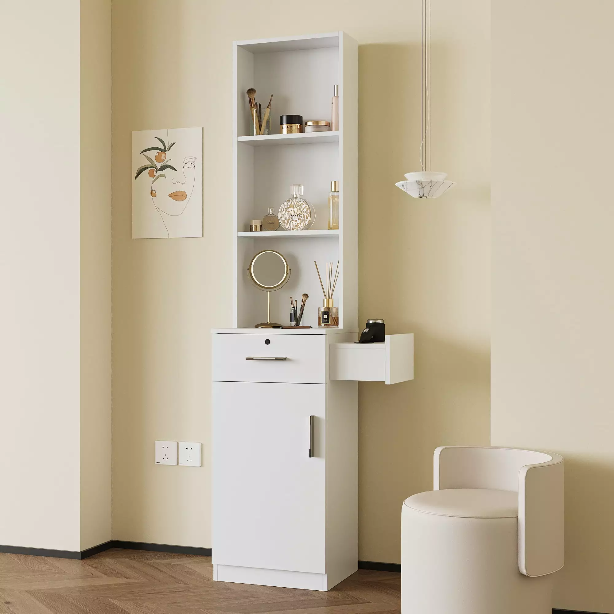 White Modern Simple Hair Desk Multi-Layer Storage Large Storage Space BOSHILUN