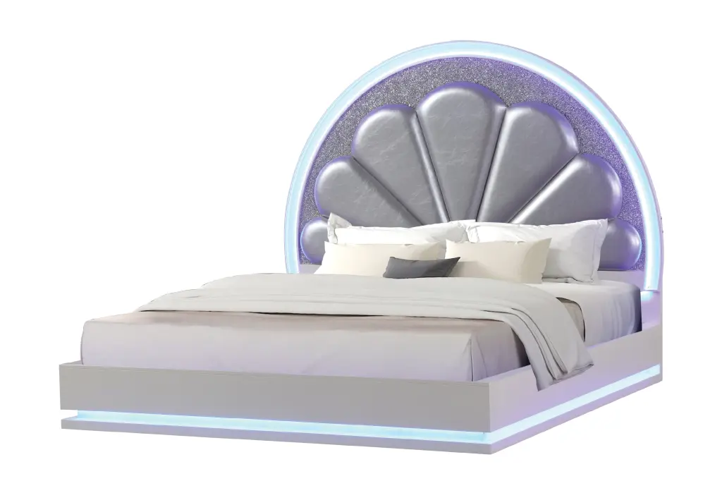 Perla King 4 Piece Vanity Led Bedroom Set Made Wood Milky White galaxy home furnishings