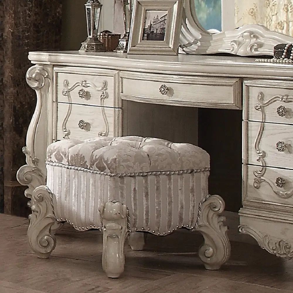 Ivory And Bone White Vanity Stool Trim Bedroom Makeup Stool furniture max