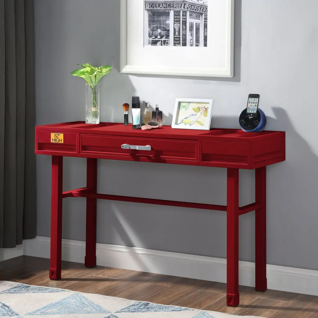 Red Vanity Desk Single Drawer and Metal Frame Bedroom furniture max
