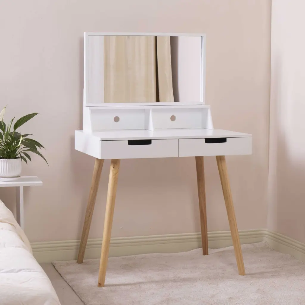 White Wooden Mirror Vanity Desk Makeup Table MDF smarthome furniture