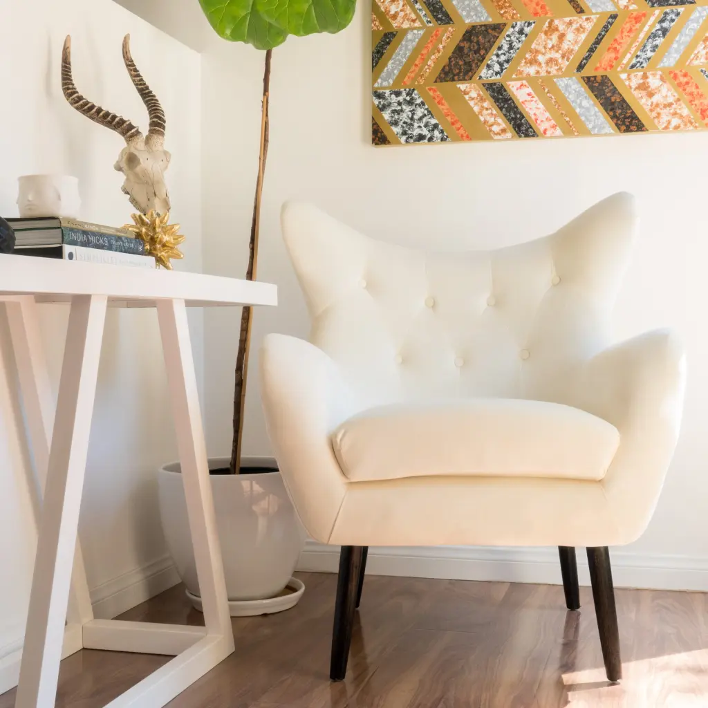Arm Chair Ivory Velvet Upholstered Living Room Chair nh-purenest