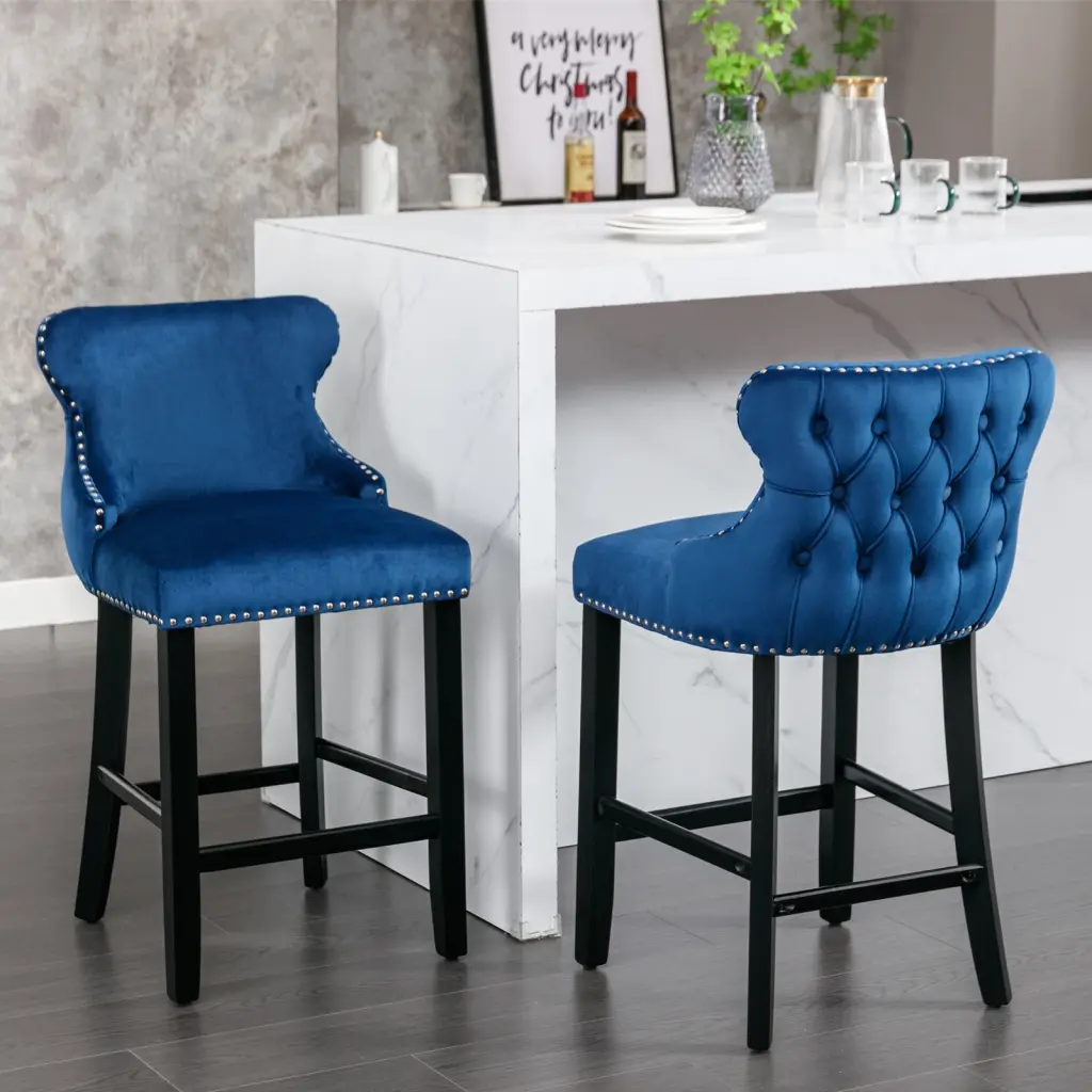 Contemporary Velvet Wing Back Barstools Button Tufted Comfortable Seating a-a furniture