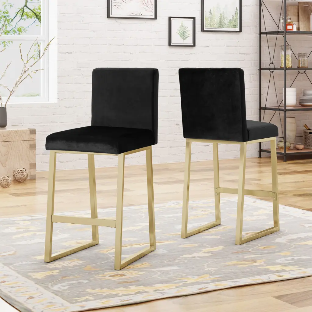 Barstool Black Velvet Adjustable Height Kitchen Counter Stool Modern Bar Chair nh-purenest