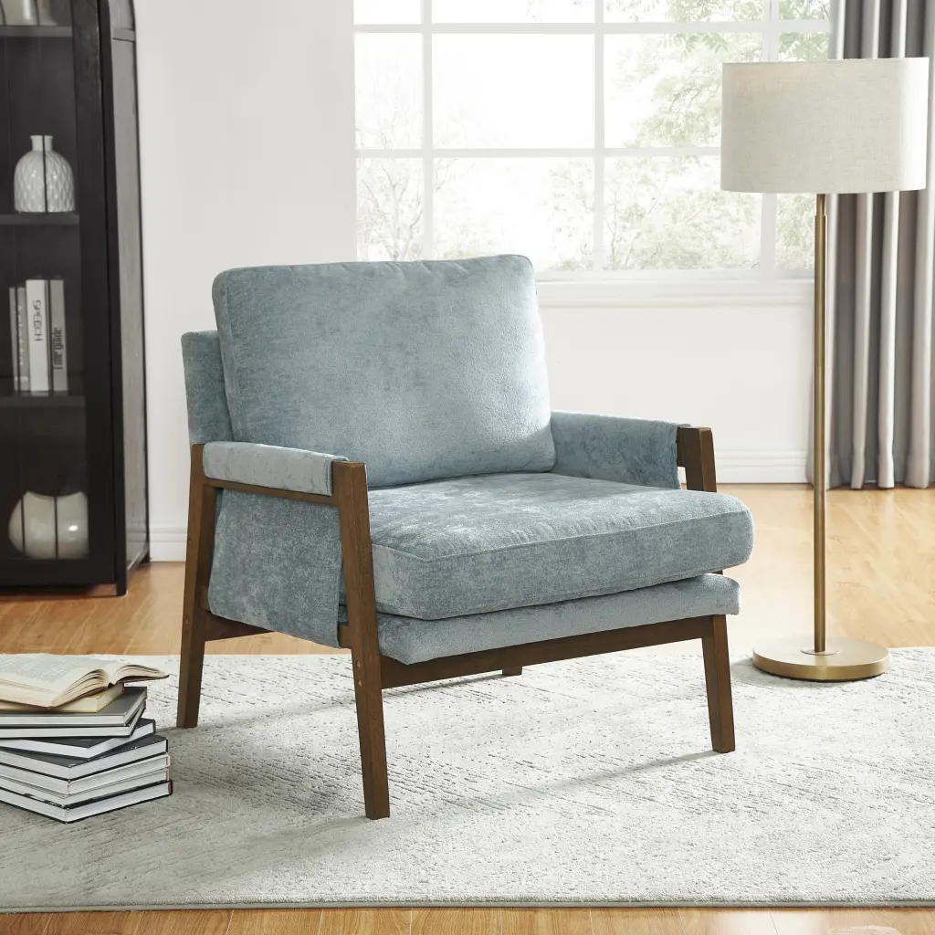 Kelly Mid Century Modern Blue Velvet Accent Armchair hz