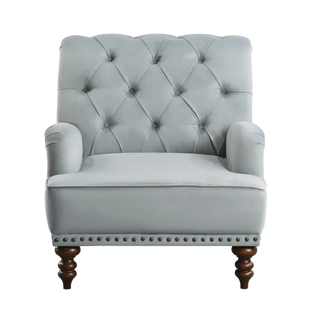 Opulent Living Room Accent Chair Gray Velvet Upholstered Button Tufted Luxury Lounge Chair kanepe
