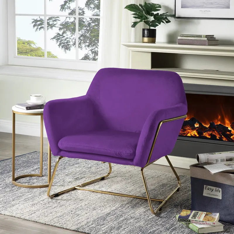 Keira 29.5 Inch Purple Velvet Accent Chair Metal Base lilola home