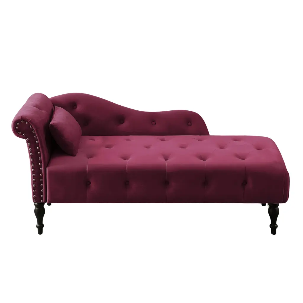 Aijia 60.6 Inch Velvet Chaise Lounge Buttons Tufted Trim And Solid Wood Legs aijiafurniture