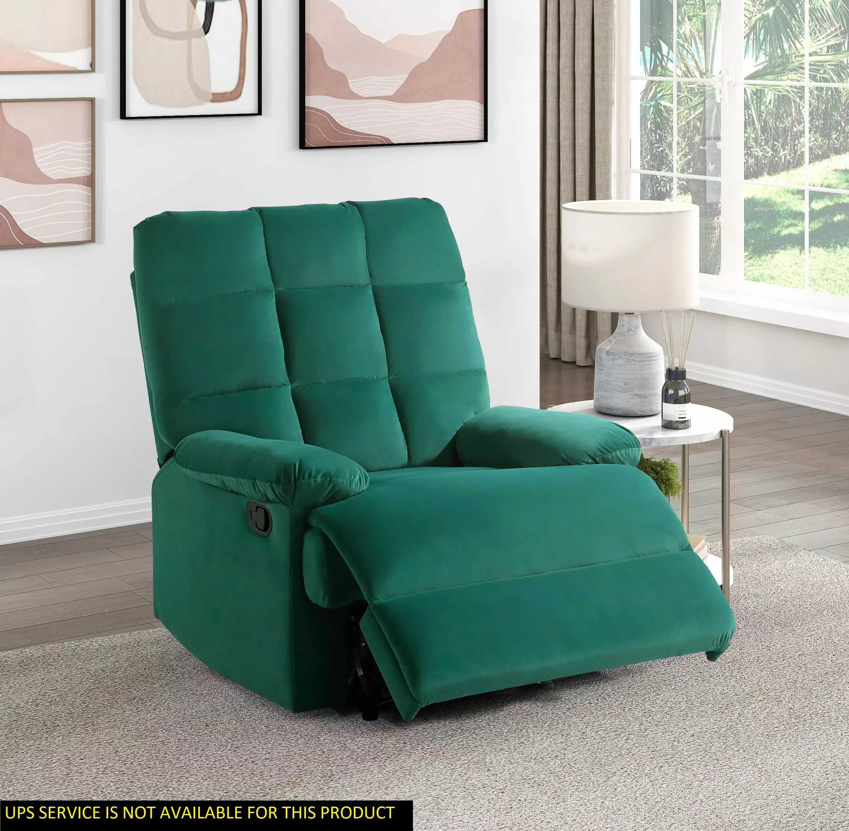 DeeHome Green Velvet Reclining Chair Tufted Back and Solid Wood Frame