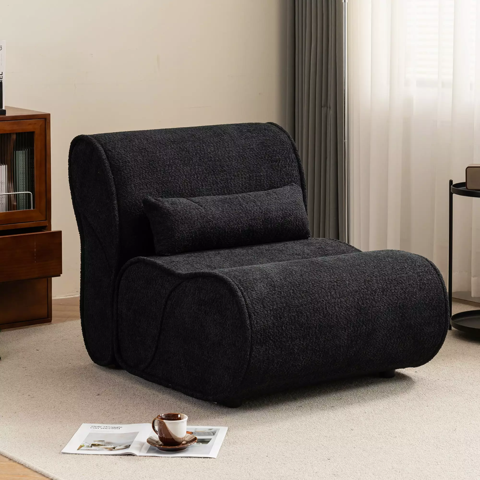 DeeHome Soft Pellet Velvet Recliner Lounge Chair Waist Pack Padding Modern Black Living Room Bedroom Office