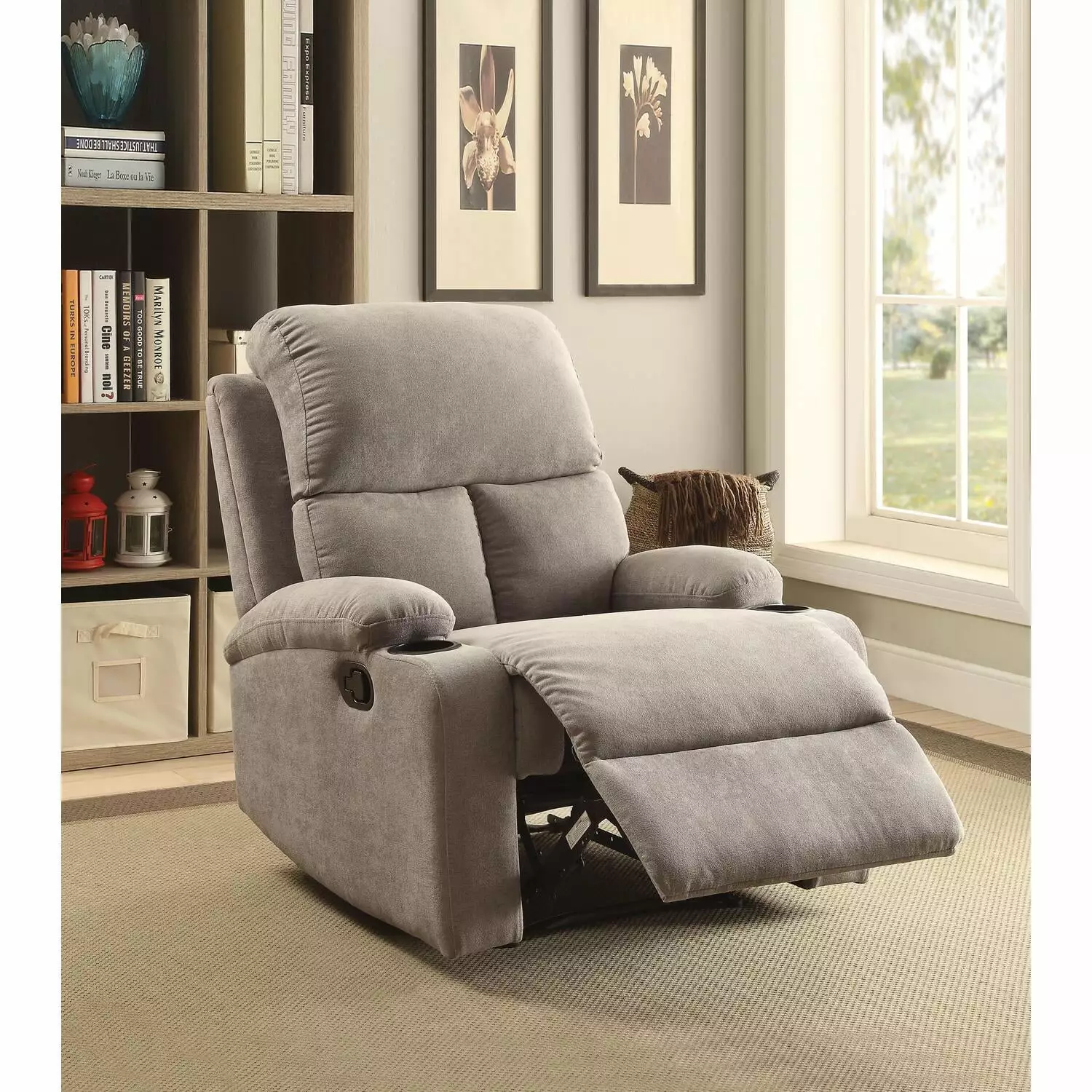 HomeStock Lakefront Luxury Recliner Gray Velvet Living Room