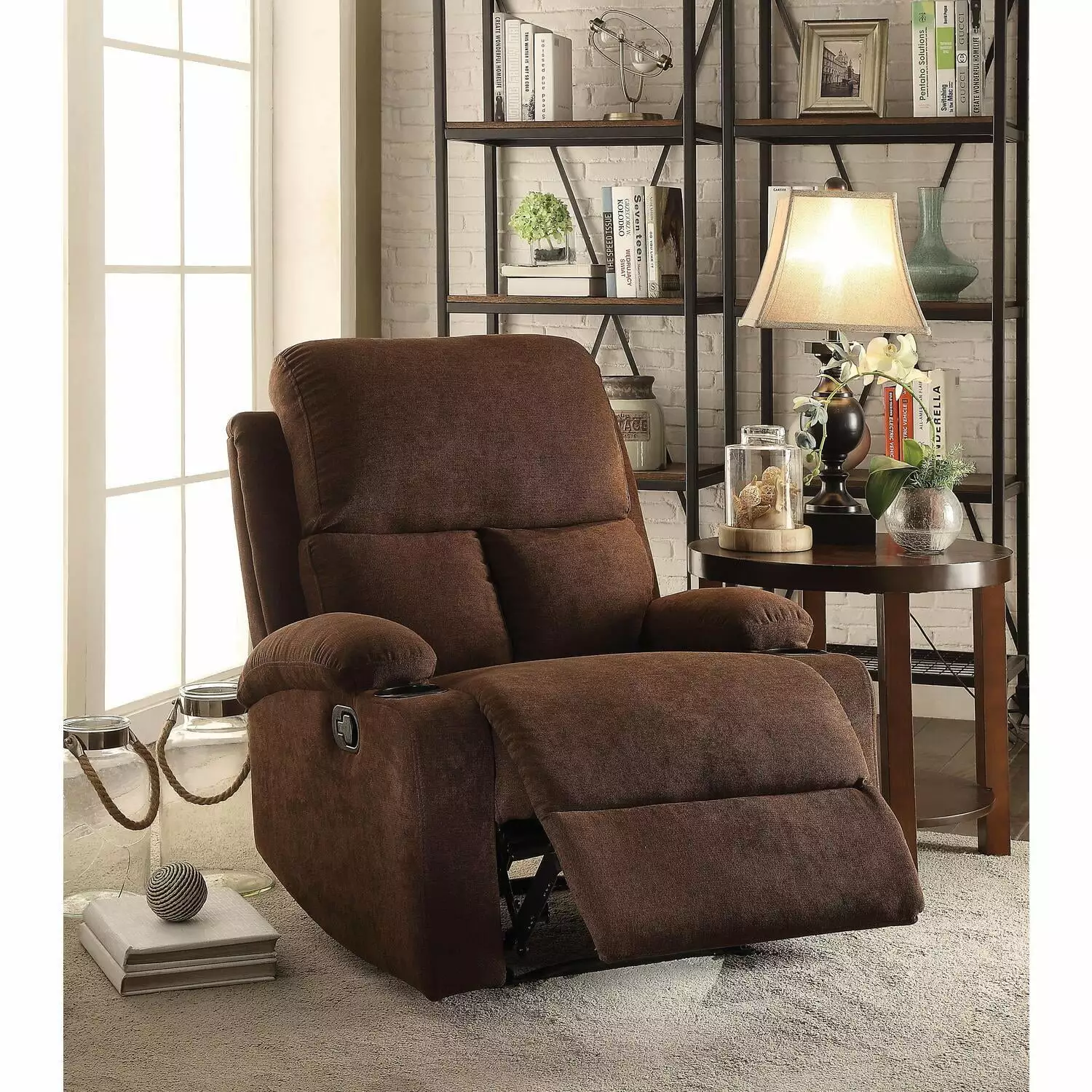 HomeStock Rococo Radiance Recliner - Chocolate Velvet Upholstered Lounge Chair