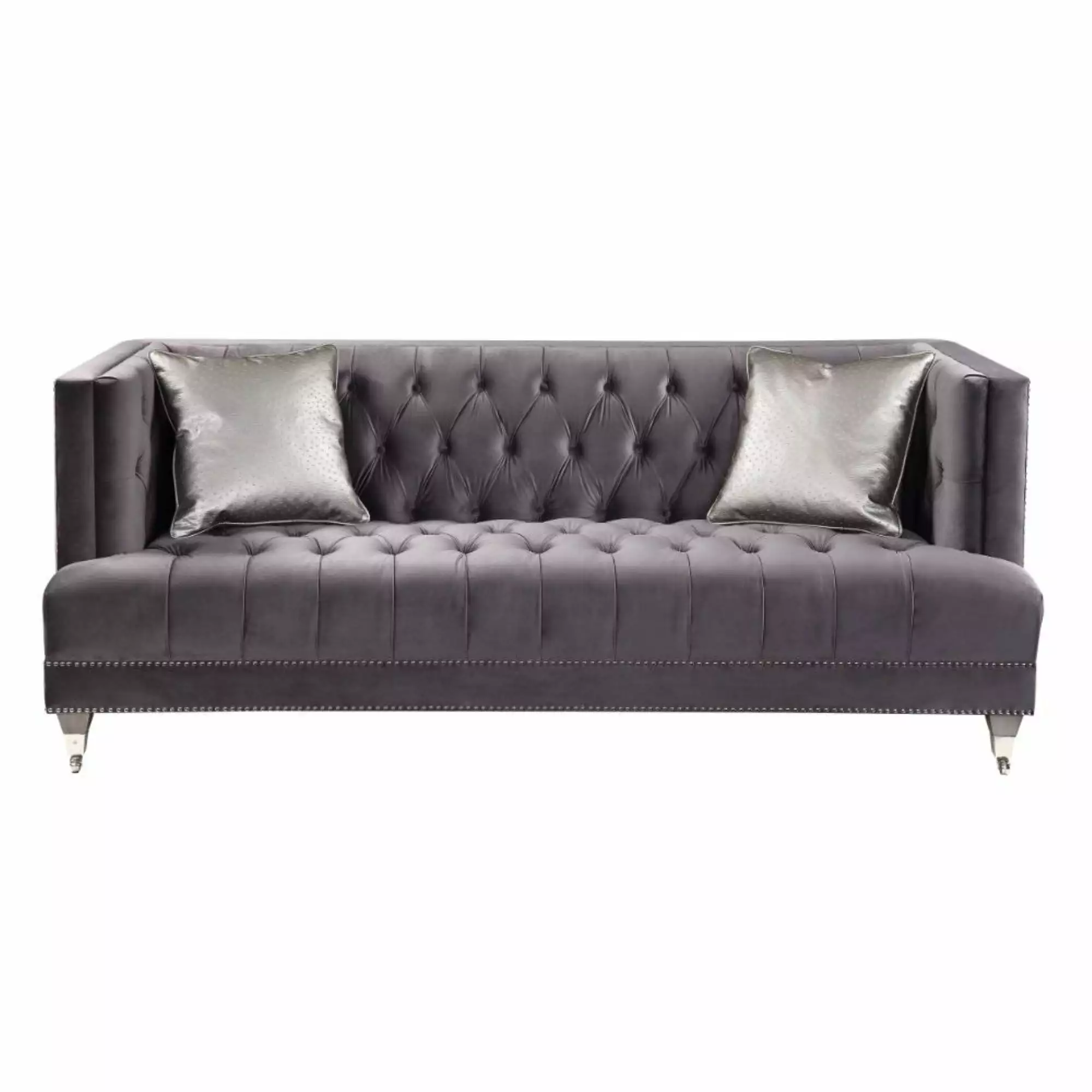 Ergode Sofa 2 Pillows Gray Velvet Modern Living Room Couch