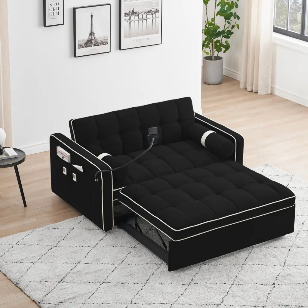 Sleeper Sofa Couch Pull Out Bed 55 Inch Modern Velvet Convertible Sofa Bed fj furniture