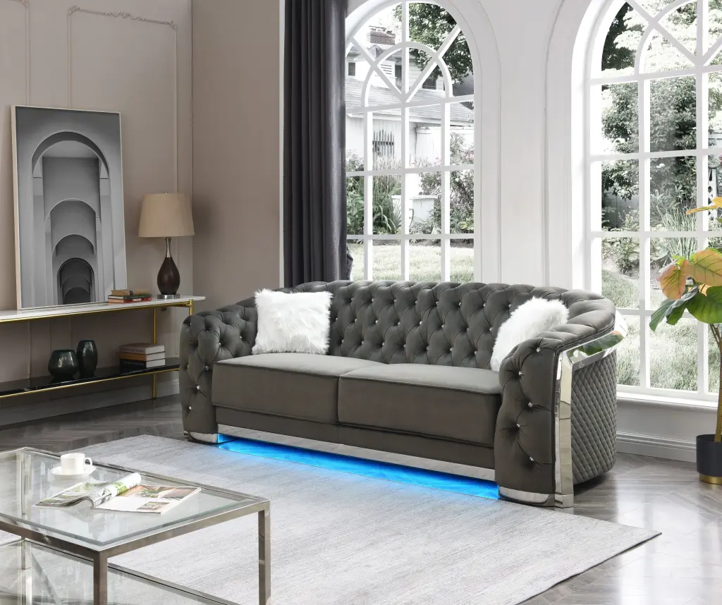 Sapphire G0590A S Sofa Gray Gray Foam Velvet Upholstered Living Room Couch glory furniture