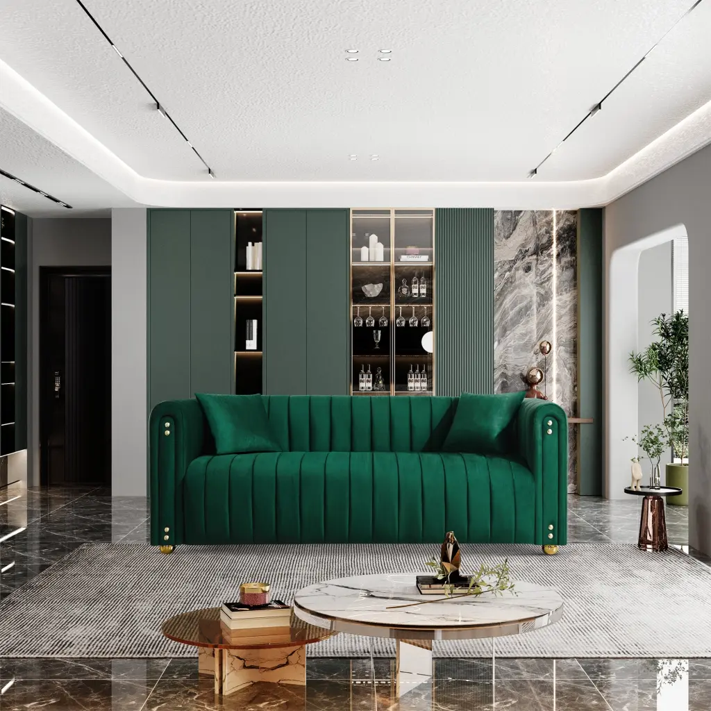 79.92 Inch Modern Vertical Channel Tufted Velvet Sofa Cozy Living Room Couch mi shangou