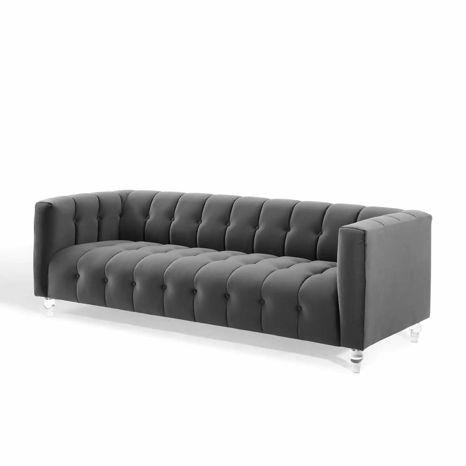 Tufted Velvet Sofa Dark Grey Modern Contemporary Urban Design Living Lounge Room Hotel Lobby