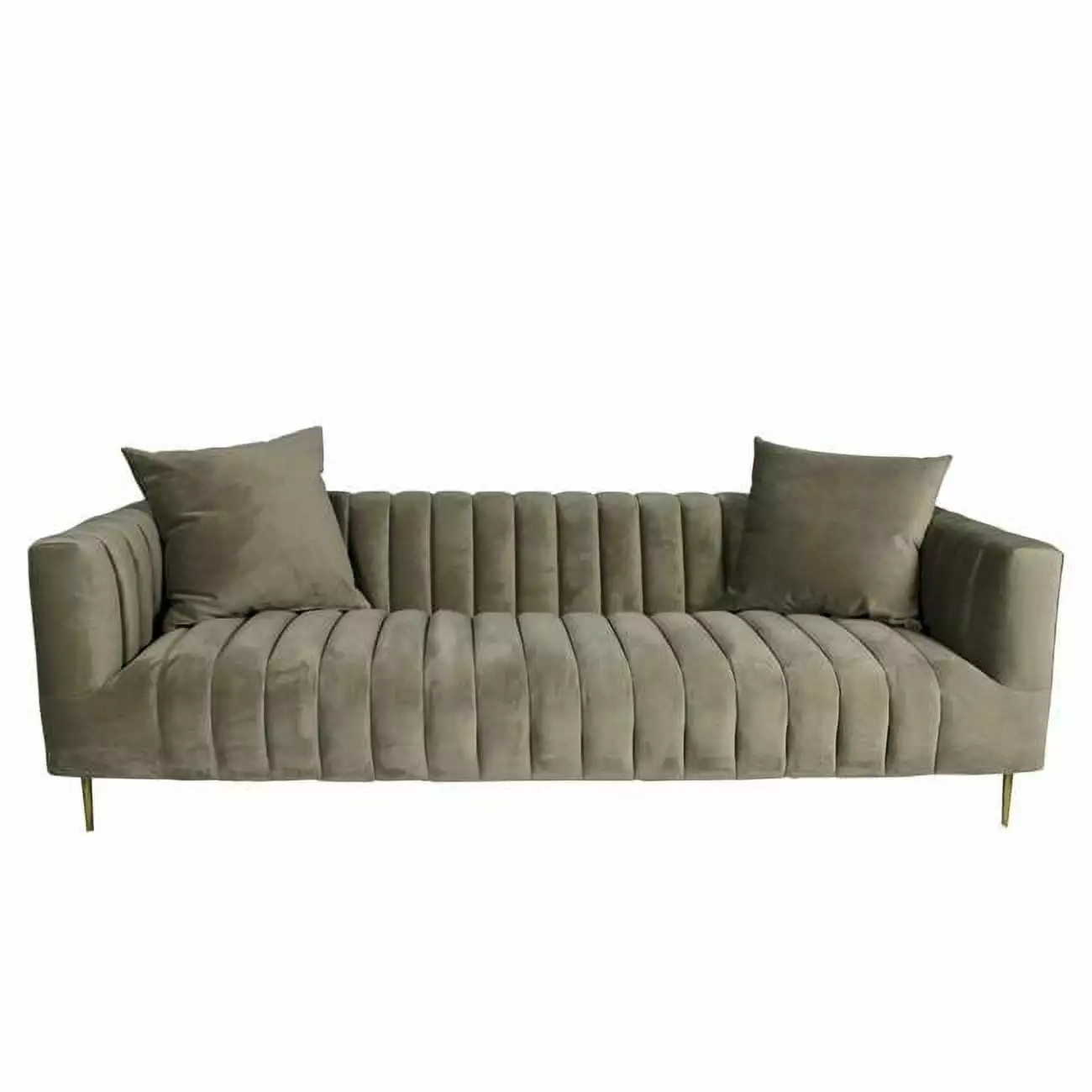 Ruth Sofa 2 Toss Pillows Upholstered Beige Velvet Modern Living Room Couch MOTI Furniture