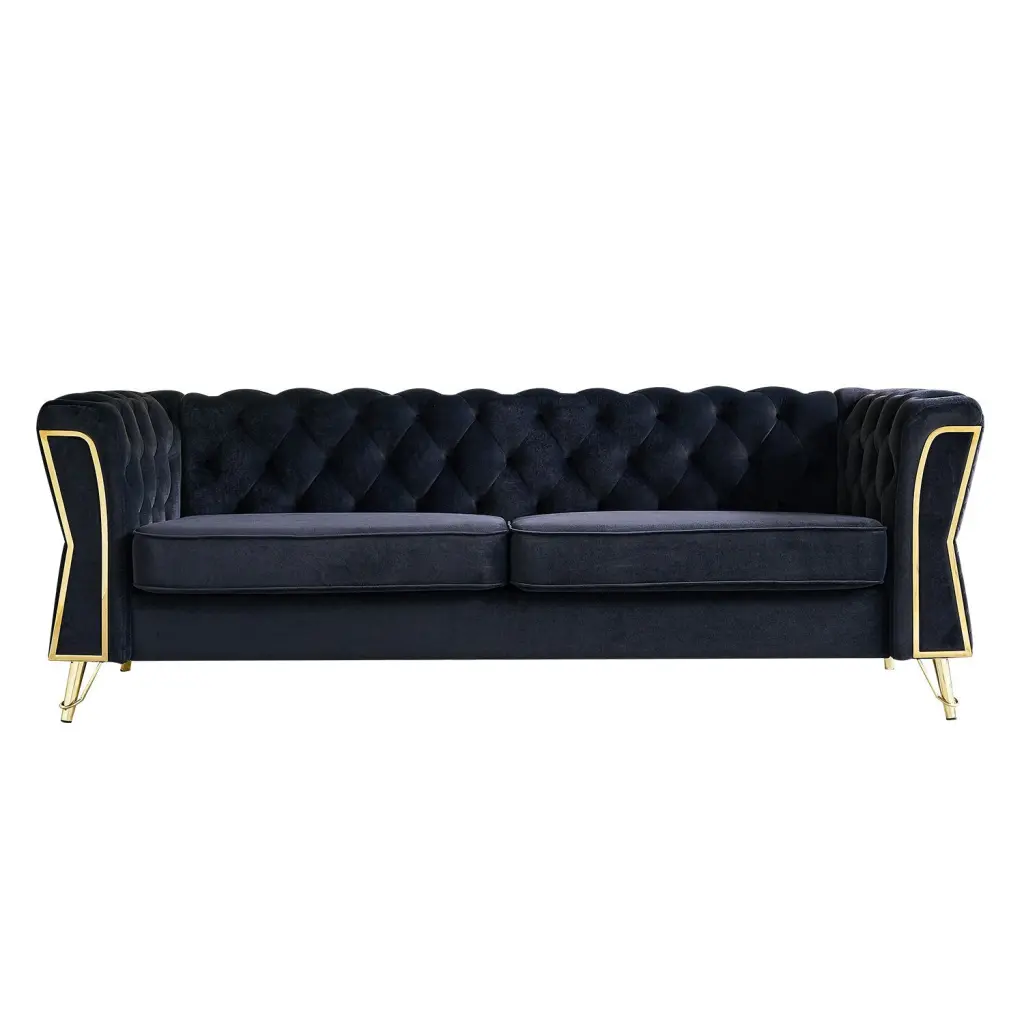 Modern Tufted Velvet Sofa 87.4 Inch Living Room Black wq furniture
