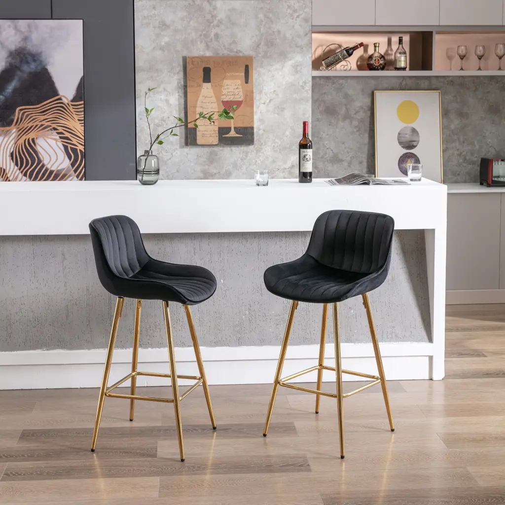 26 Inch Set 2 Bar Stools Chrome Footrest Velvet Fabric Counter Height weehaa furniture