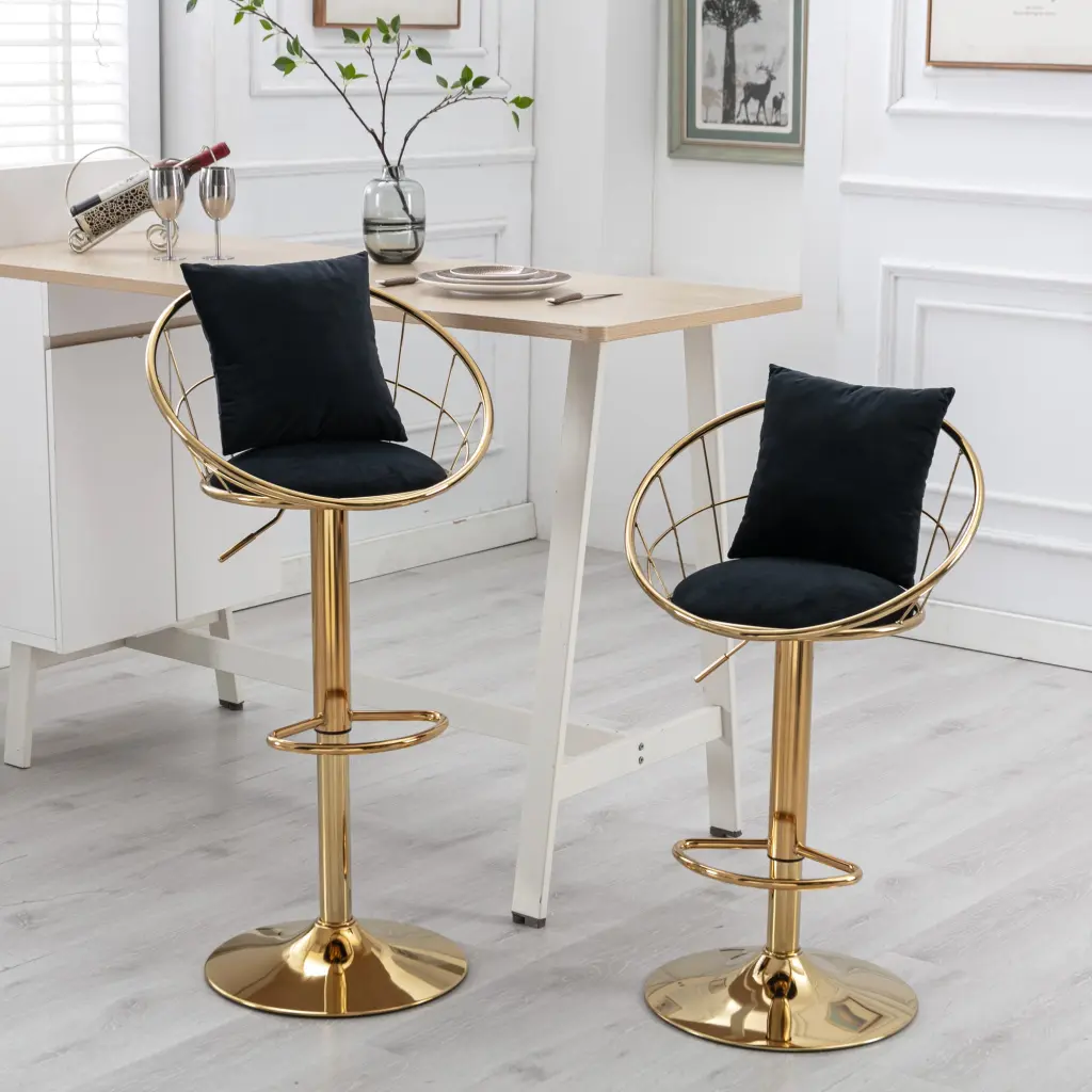 Black Velvet Bar Chair Pure Gold Plated 360 Degree Rotating Modern Stool zen zone