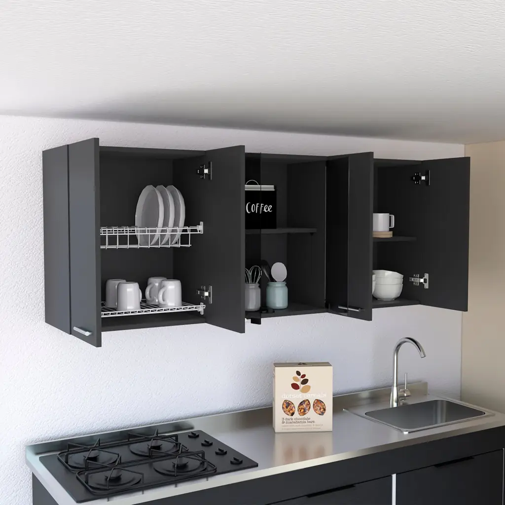 High Quality Wall Cabinet Peoria Four Interior Shelves Black Wengue Finish treevol furniture
