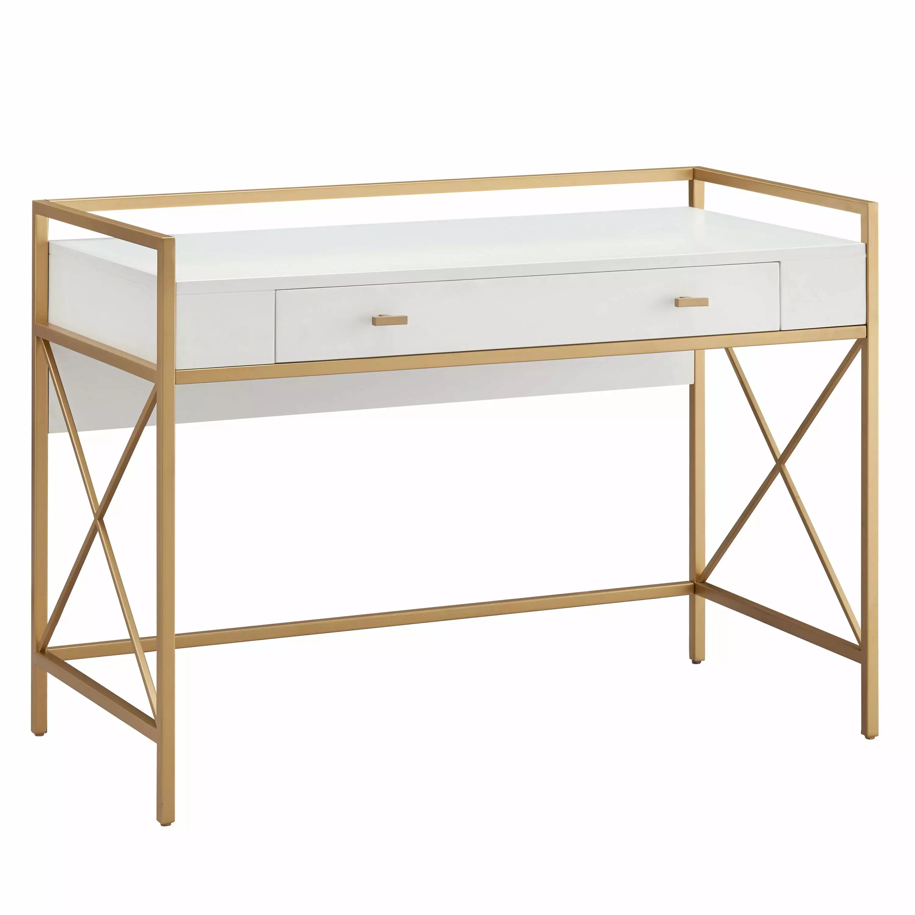 Leick Home Claudette Wall Desk White and Gold Space-Saving Floating Desk Design House