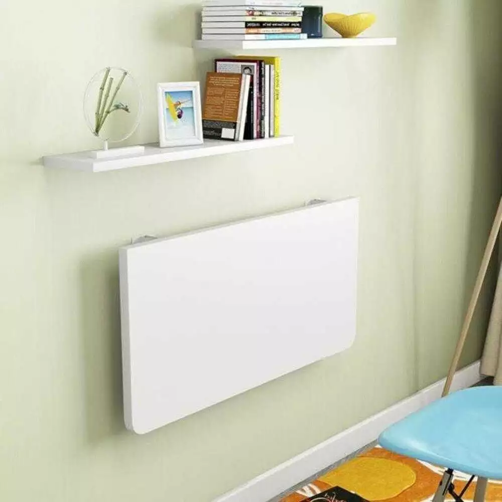 Aiqidi Wall Mounted Folding Computer Desk White Floating Foldable Wooden Table Office Kitchen