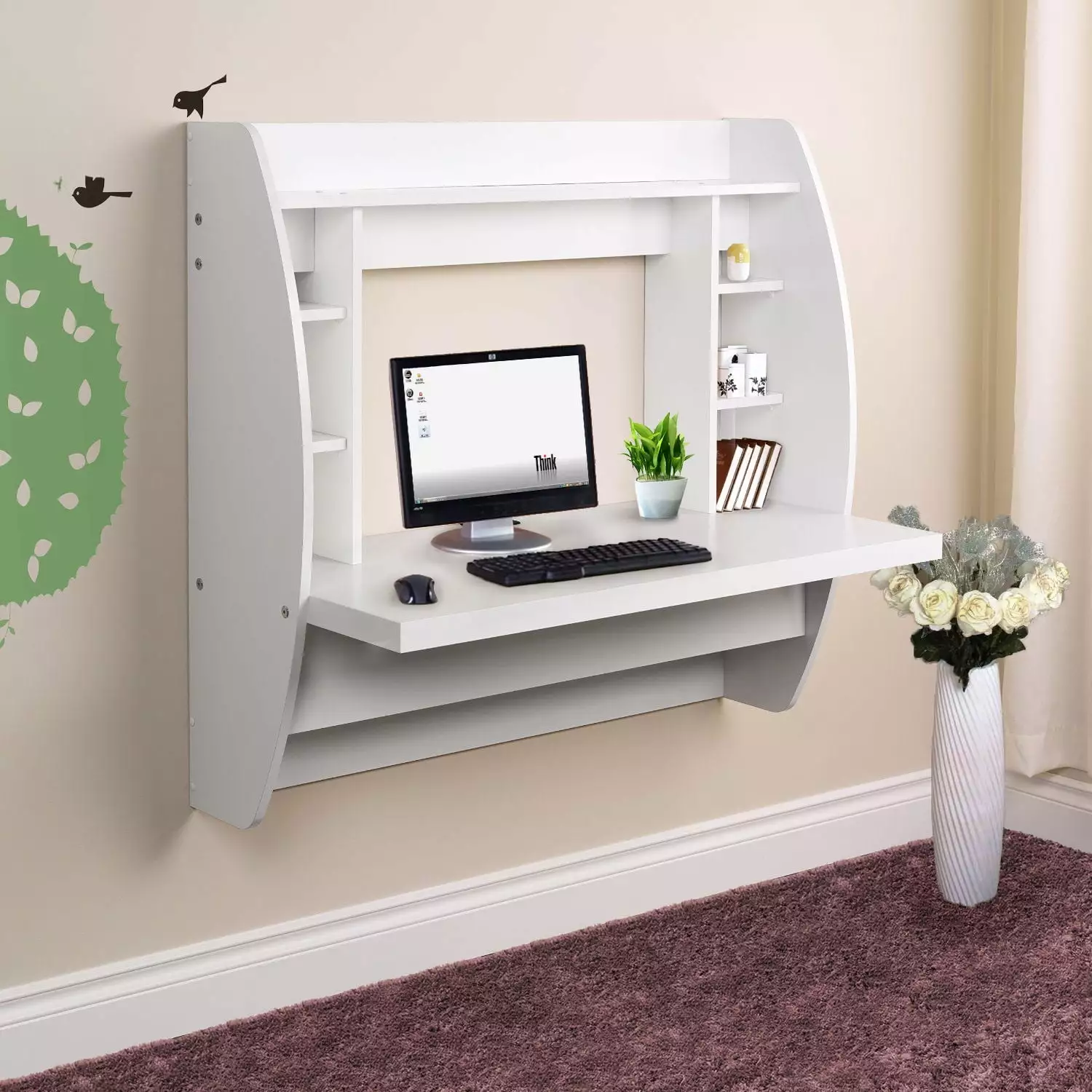 BaytoCare Floating Wall Mounted Computer Desk Laptop Shelf Storage Desk Workstation