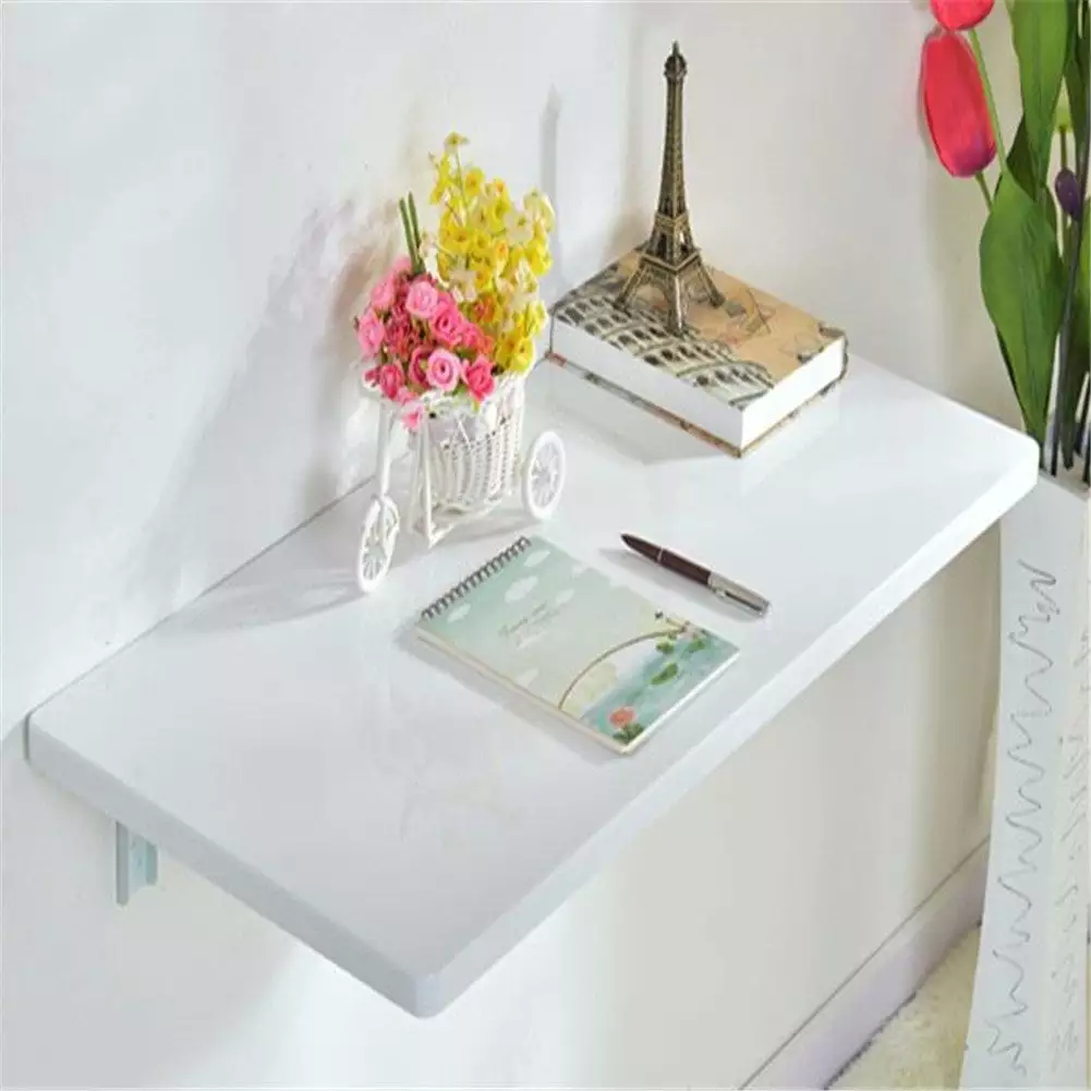 BaytoCare Wall-Mounted Floating Folding Laptop Computer Desk White Wooden Table