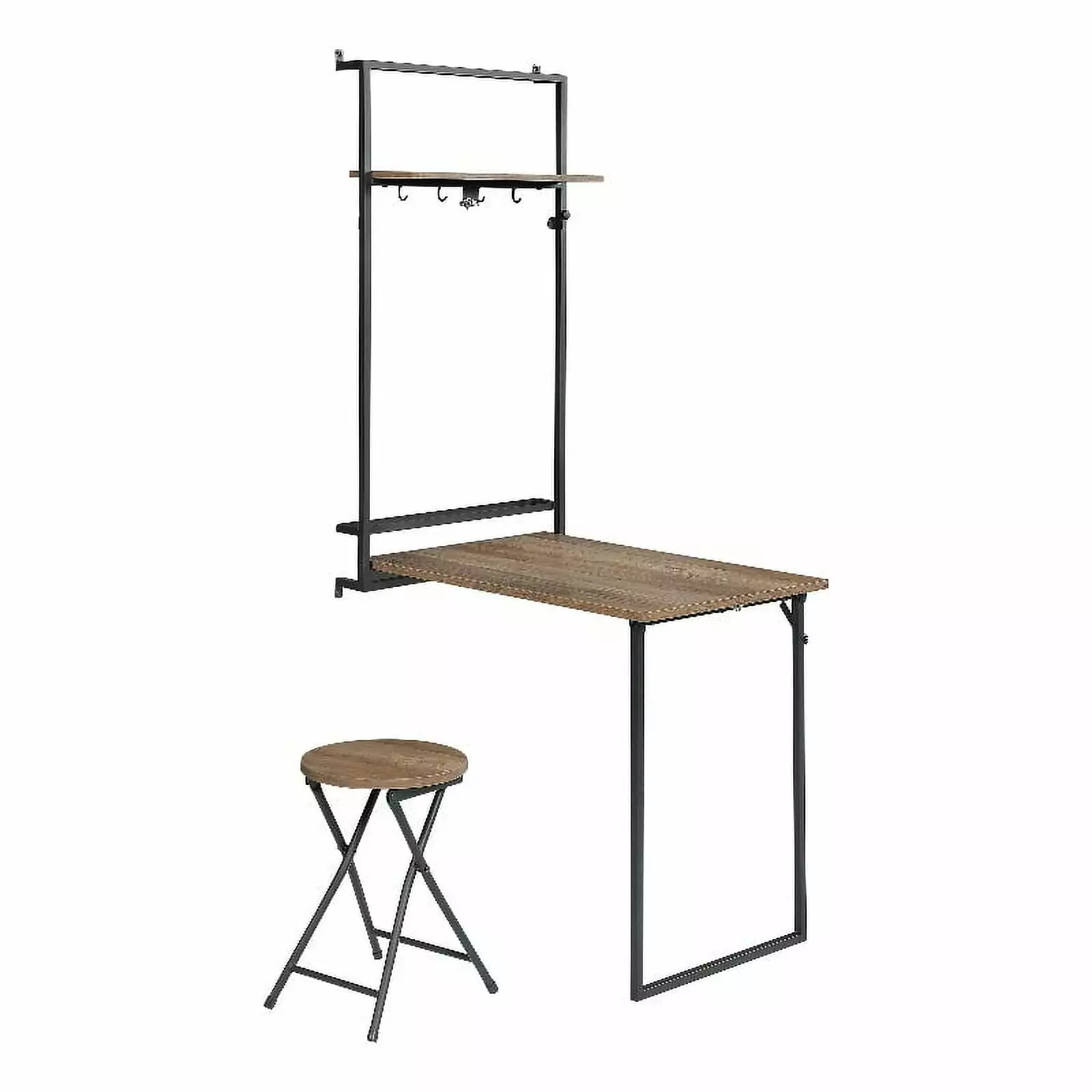 Riley Foldable Wall Desk Stool Rustic Oak and Sandy Black Space Saving Home Office Furniture Coaster Company