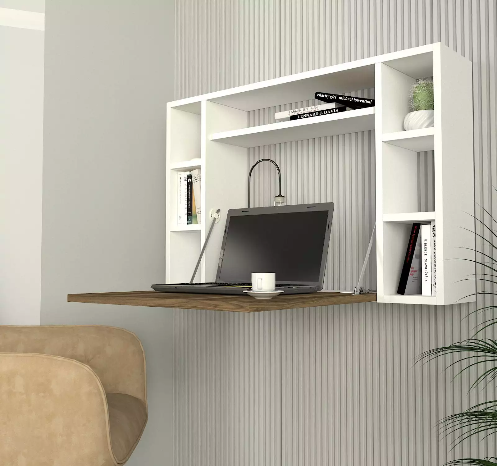 DORPEK. Wall Mounted Study Desk. Floating Computer Desk. Writing Desk 6 Cube Storage Shelves. Writing Table Large Open She...