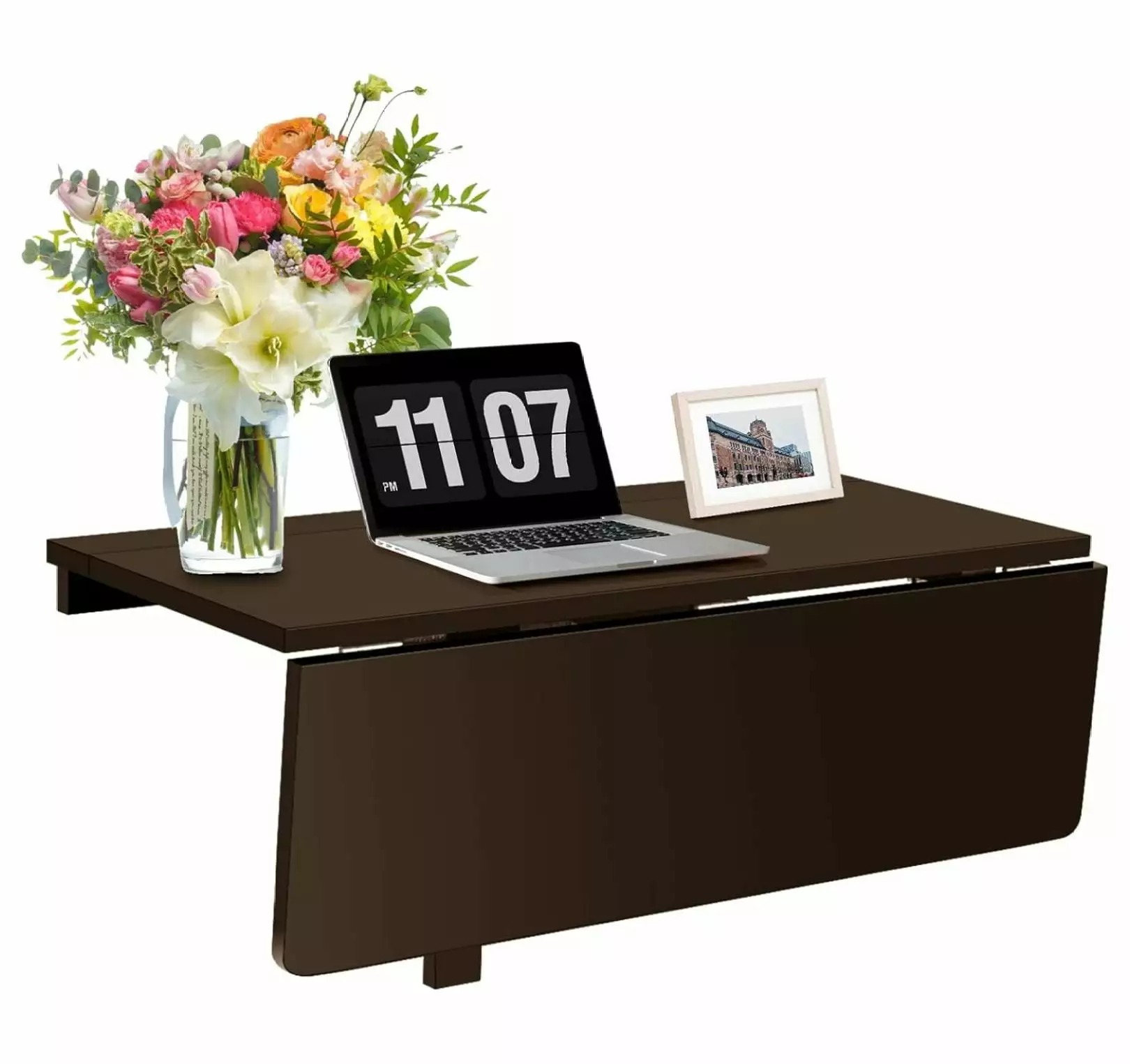 Drevy Wall Mounted Folding Table 31.5 x 23.5 Drop-Leaf Floating Desk Small Spaces