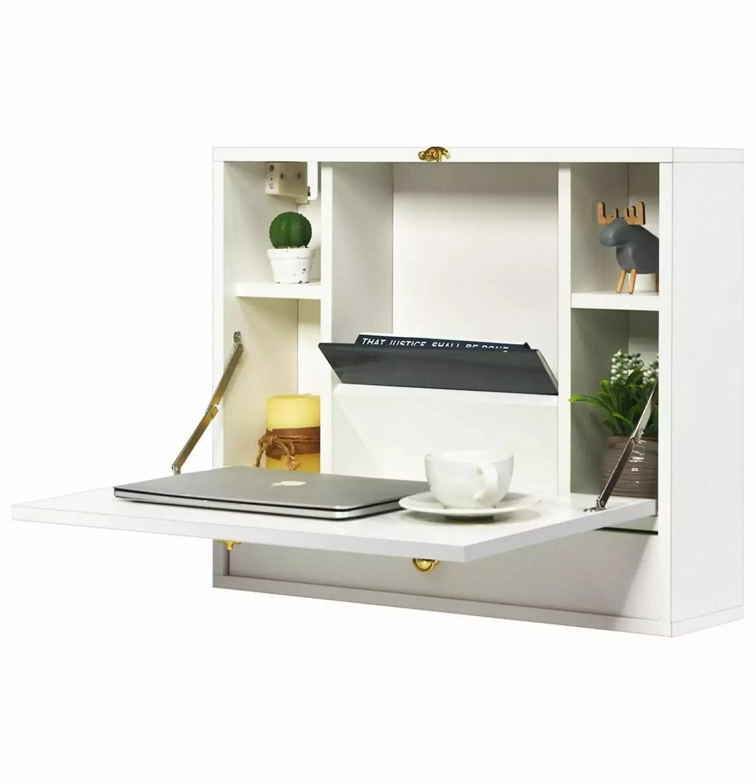Drevy White Wall Mounted Floating Laptop Desk Storage Drawer and Shelves