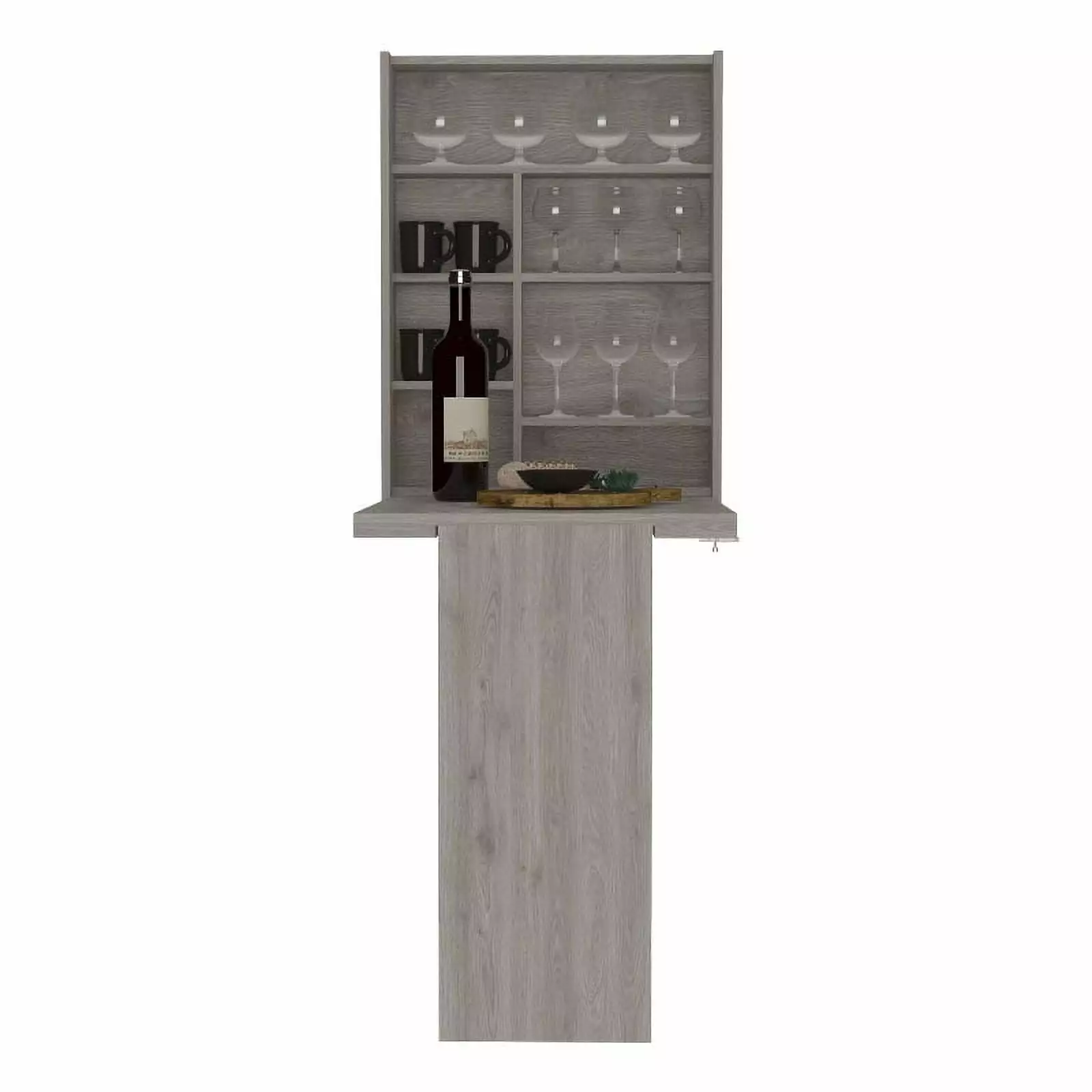 Dalton Foldable Floating Desk 7 Shelf Divisions Light Gray Space Saving Wall Desk FM FURNITURE