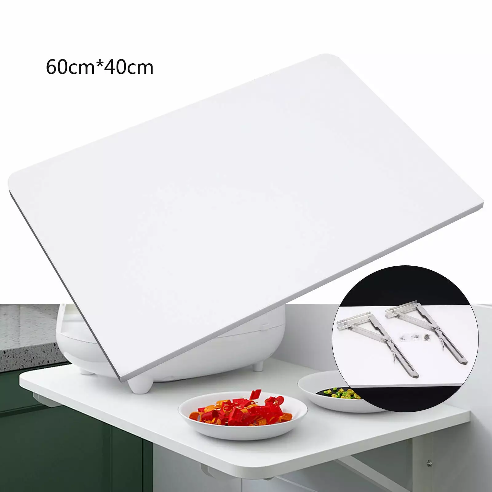 Wall Mounted Floating Foldable Writing Table PC Computer Desk - White 60x40cm Home Office Shelf HAPPCUCOE