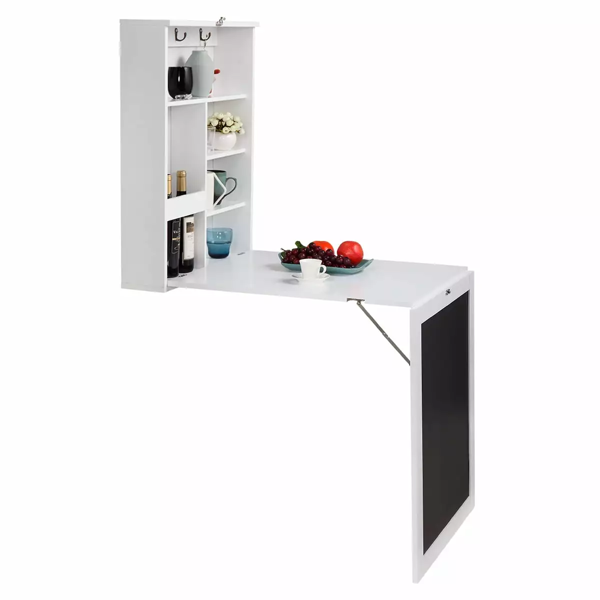 Hommoo Fold Out Convertible Wall Mount Computer Desk White Large Storage Area