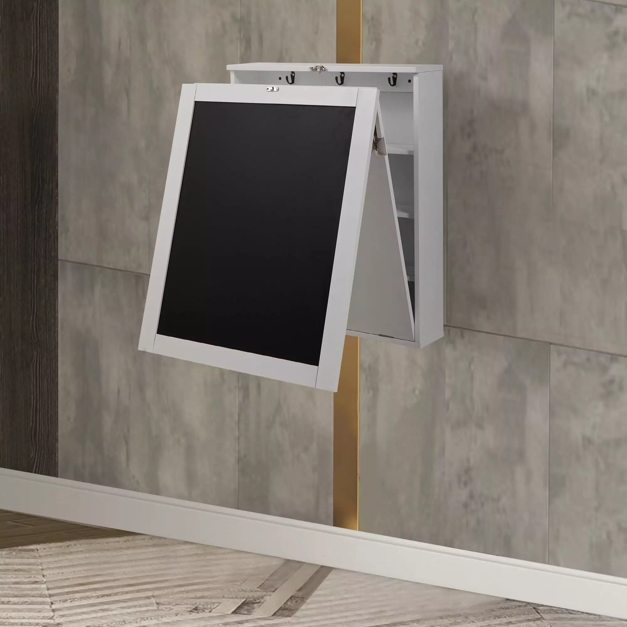 Kepooman Wall Mount Folding Table Storage Bookshelf and Blackboard