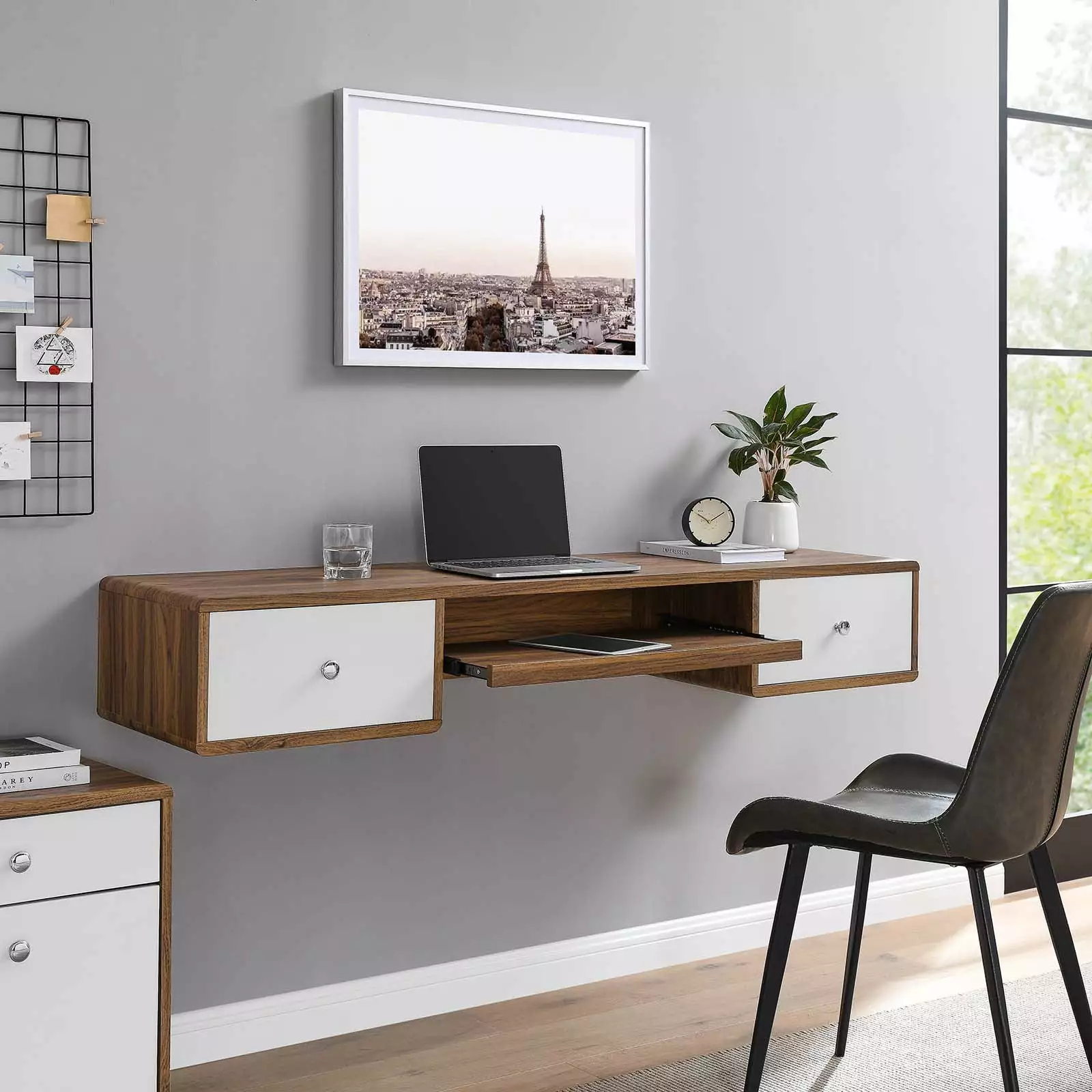 Modway Transmit 60 Wall Mount Wood Office Desk Walnut White
