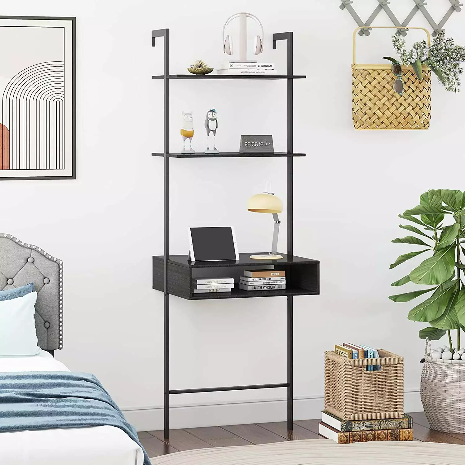 MUZZ Ladder Desk 2 Shelves Wall Mounted Freestanding Industrial Leaning Desk Small Spaces