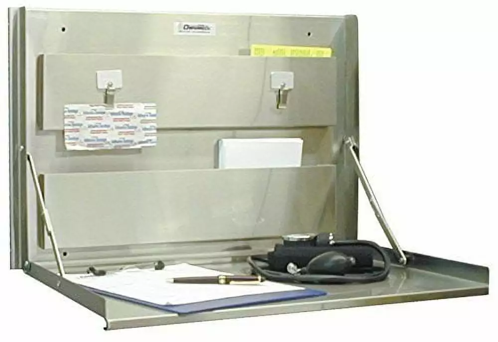 Omnimed Height Adjustable Wall Desk Built- Storage Stainless Steel
