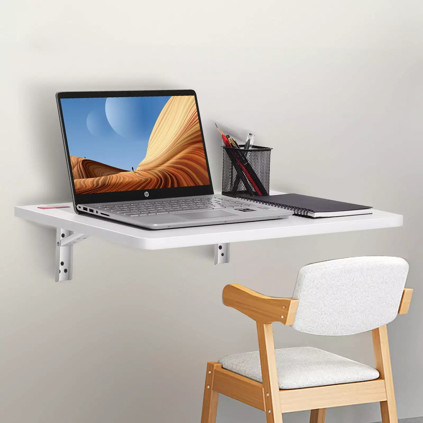 SKYSHALO Wall Mounted Folding Table 23.6 x 15.6 Floating Desk Office Home Kitchen White