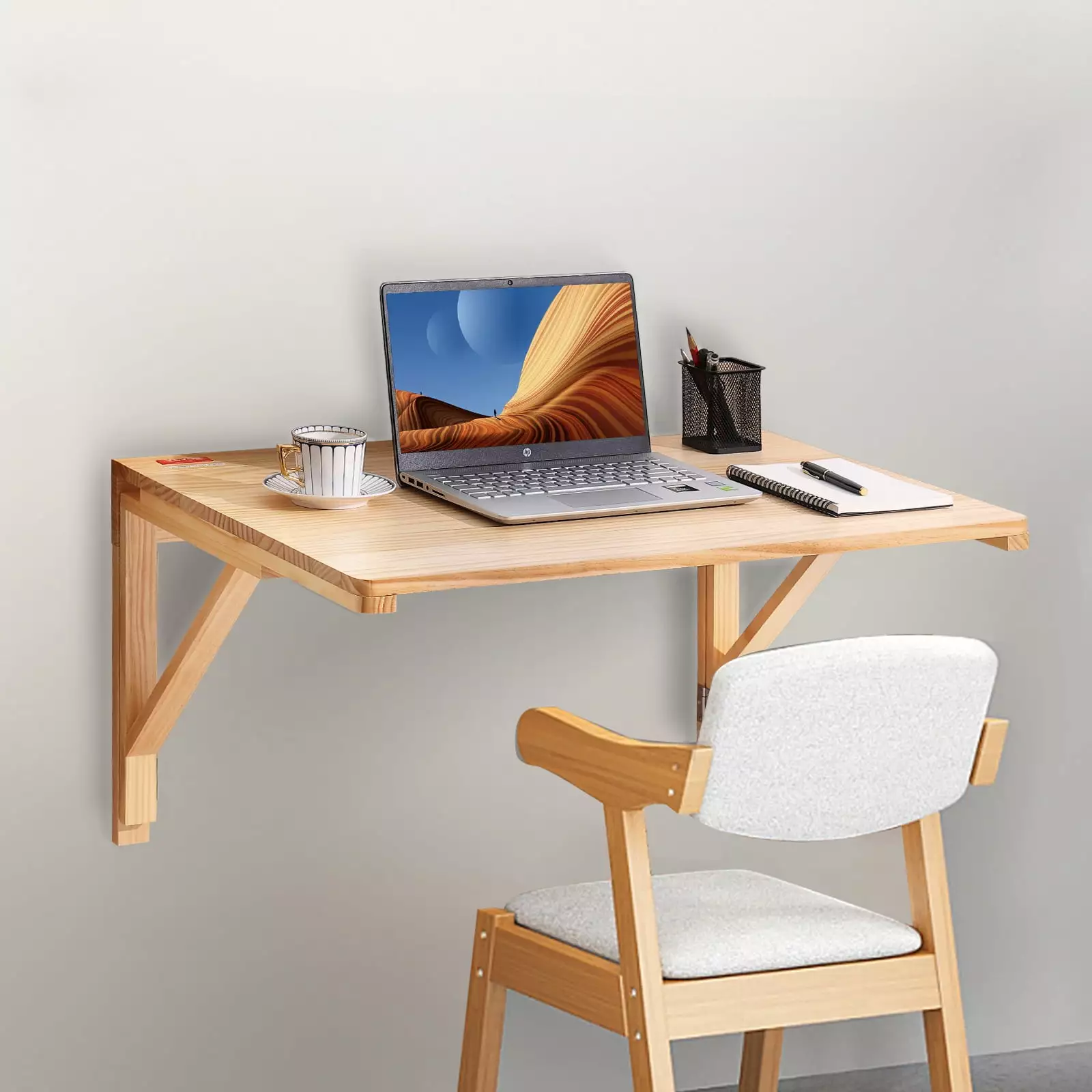 SKYSHALO Wall Mounted Wooden Folding Table Desk 31.5 x 23.58 Drop Leaf Floating Laptop Desk Study Bedroom Bathroom