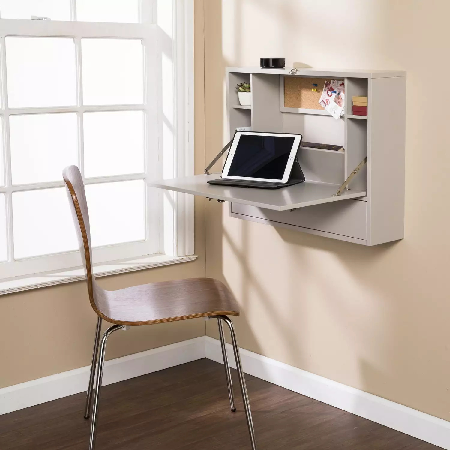 SEI Furniture Wooden Wall Mounted Laptop Desk Gray Southern Enterprises