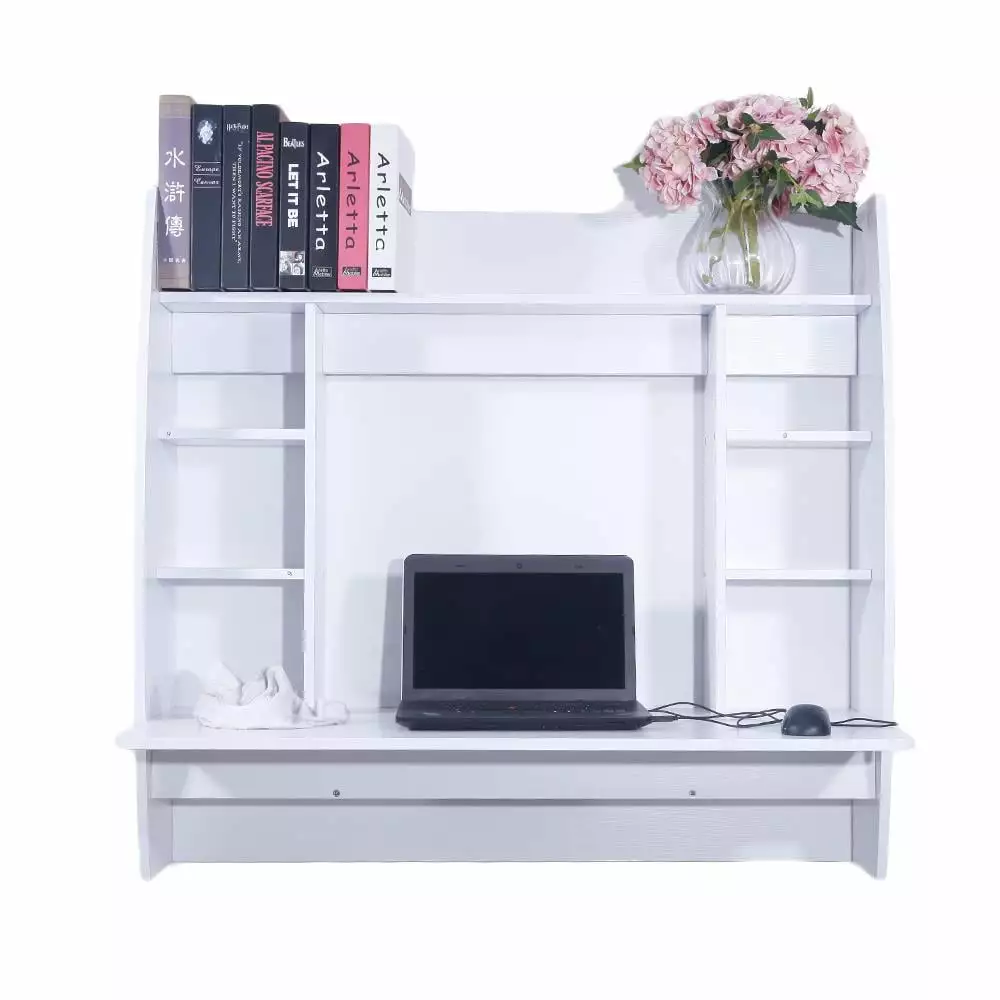 Winado White Floating Wall Mounted Computer Desk Storage Shelf Small Spaces