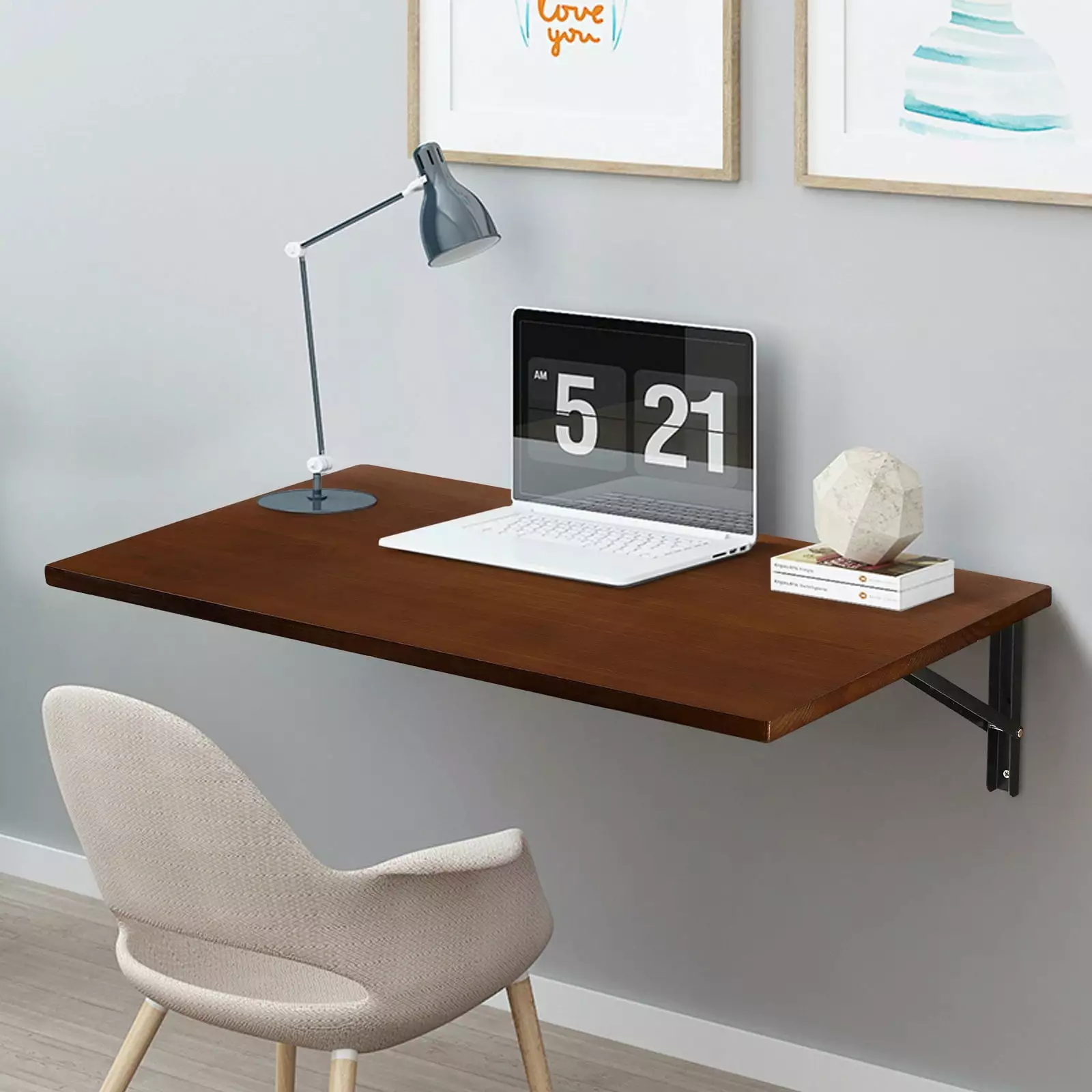 31.5 Inch Wall Mounted Folding Solid Pinewood Floating Desk Small Spaces WOOW DEPOT