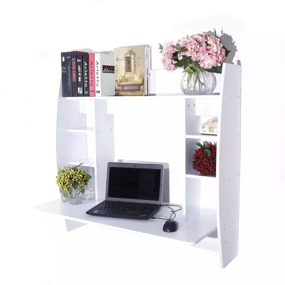 Zimtown White Wall Built-up Floating Computer Desk Storage and Tray